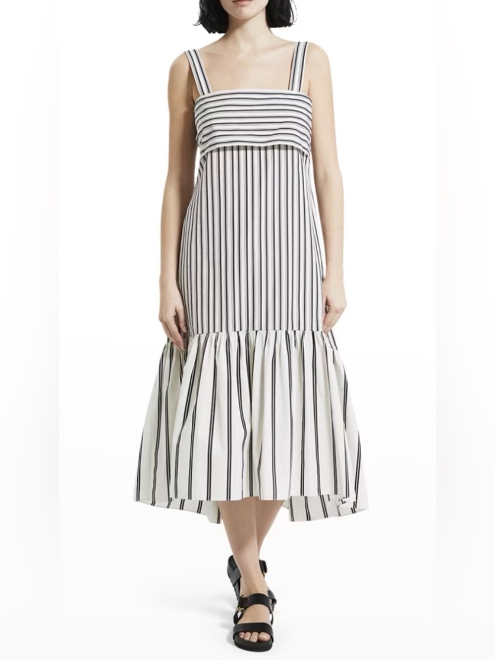 Theory Ventura White and Black Striped Midi Dress-Skirt